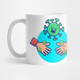 Hand shake with cute virus cartoon 1 Mug